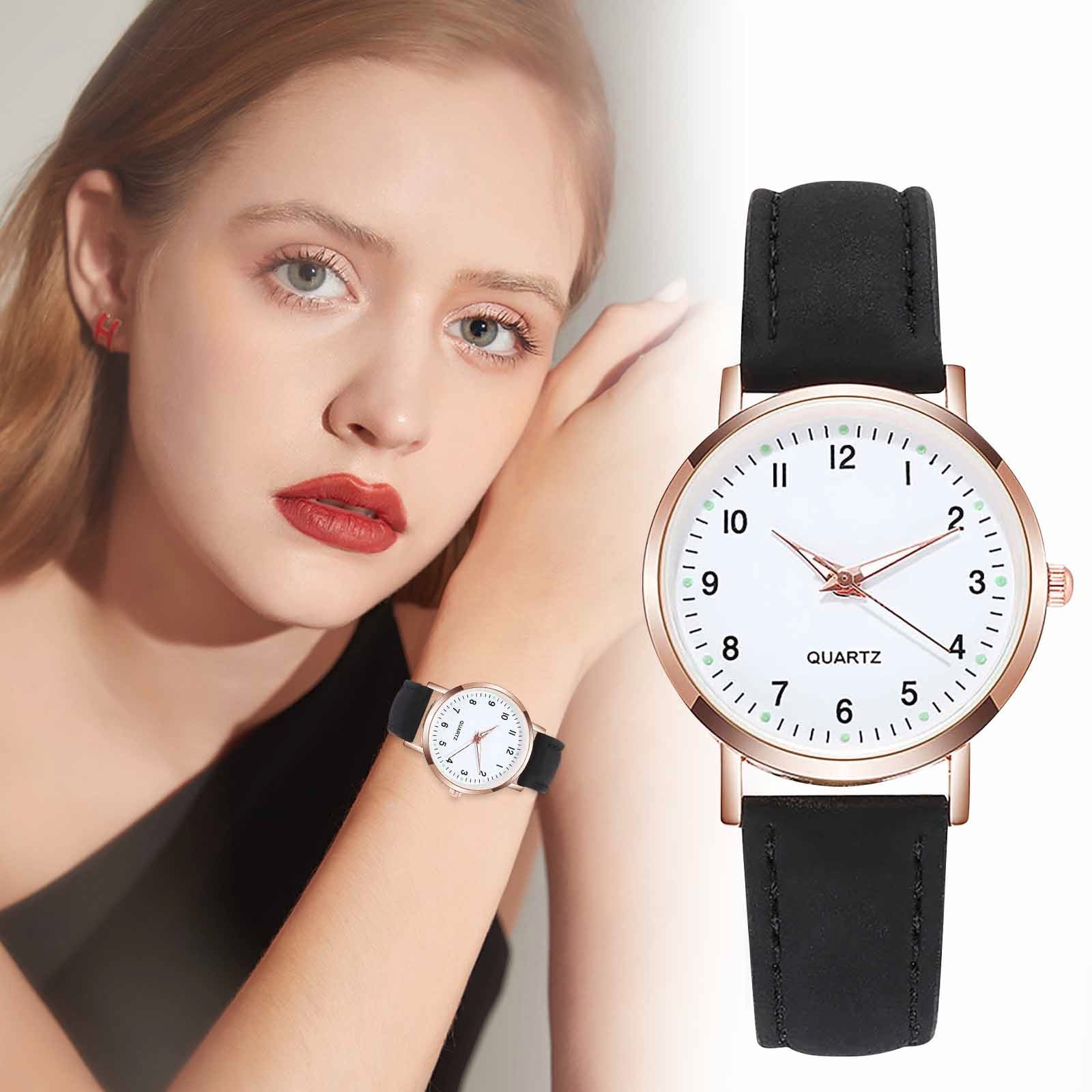 STEADY Women's Luminous Quartz Watch, Digital Matte Leather Watch(Black