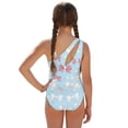 thumbnail image 2 of SEANATIVE Girls One-Piece Swimsuits with Mesh Cover-up Skirt One-Piece Bathing Suits Back Cutout Stylish Stretch Swimwear for Kids Teenagers, Size 9-10, Pink Bow Pattern Blue, 2 of 7