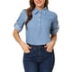 thumbnail image 5 of INSPIRE CHIC Blusa de media abertura con cuello tipo polo, bolsillo en el pecho y mangas enrolladas para mujer, talla XS, color azul, 5 of 7