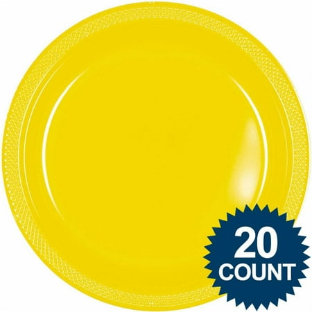 Bright Yellow 10" Plastic Dinner Plates (20 Count)