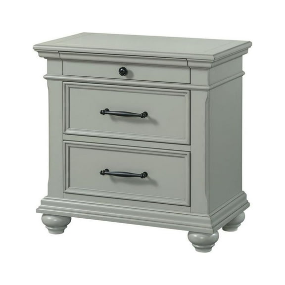 Picket House Furnishings Brooks 3-Drawer Nightstand with USB Ports in Gray