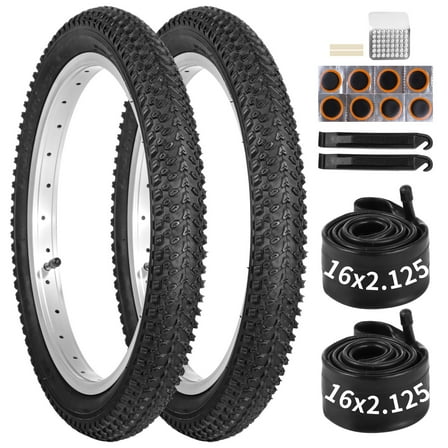 2 Pcs Youngster Mountain Bike Tire Set, 16 x 2.215 Inches Replacement Tires with Inner Tubes & Repair Kit, Shock Absorption MTB Bicycle Tire with AV Valve, Electric Bike Tires, Max Load 154 Lbs