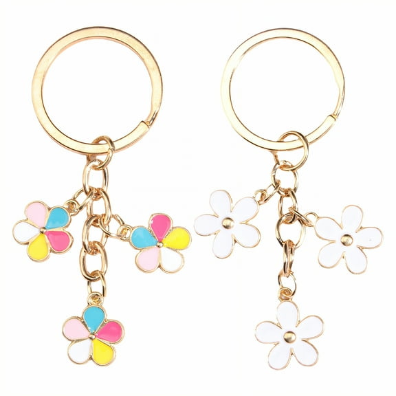 DESIGNICE 2Pcs Key Chain,Trendy Floral Accessory Key Chains Women Cute,Distinctive Personal Flair Keychain Charms,White&Multicolor