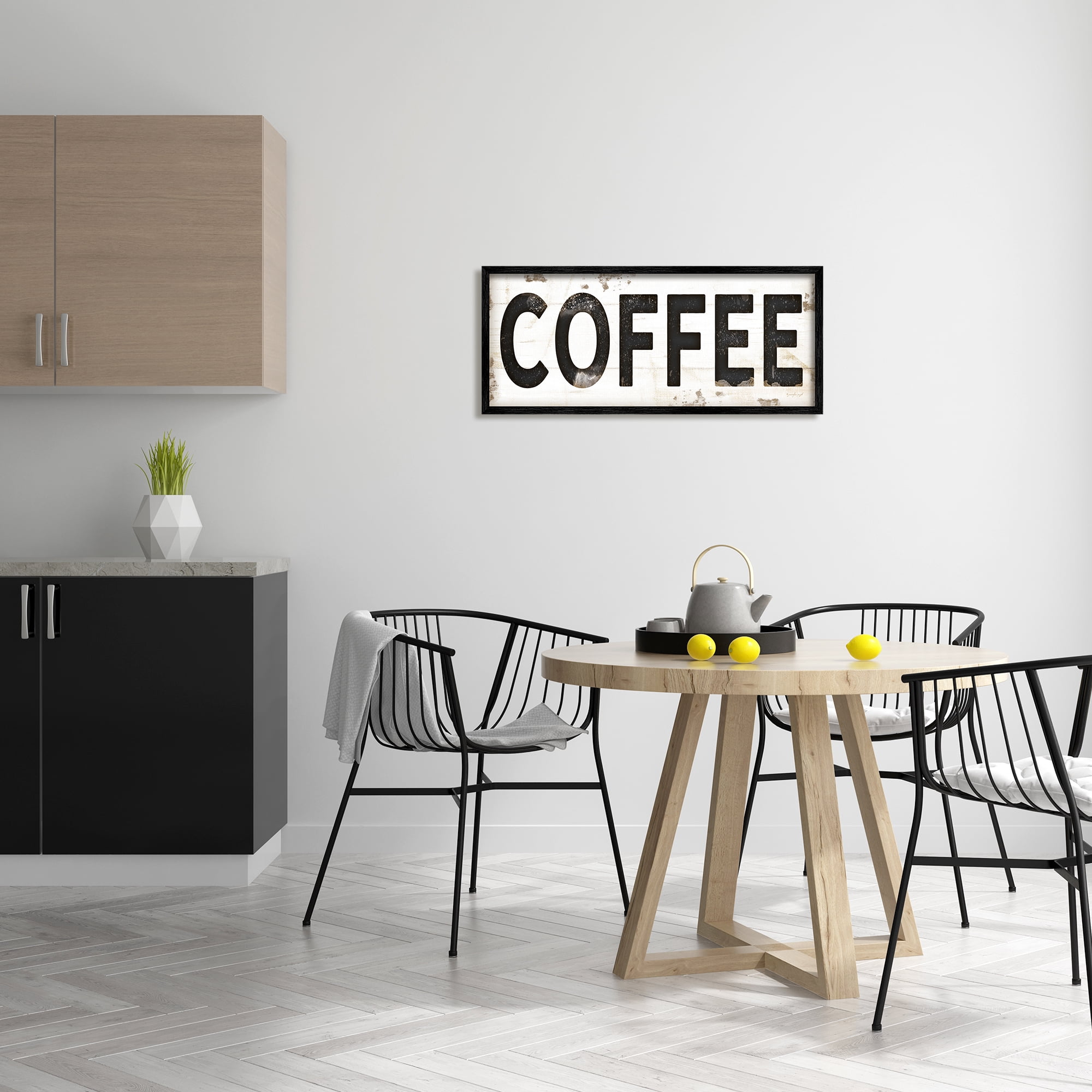 Stupell Industries COFFEE Typography Vintage Sign Graphic Art Black Framed Art Print Wall Art, 13x30, by Jennifer Pugh