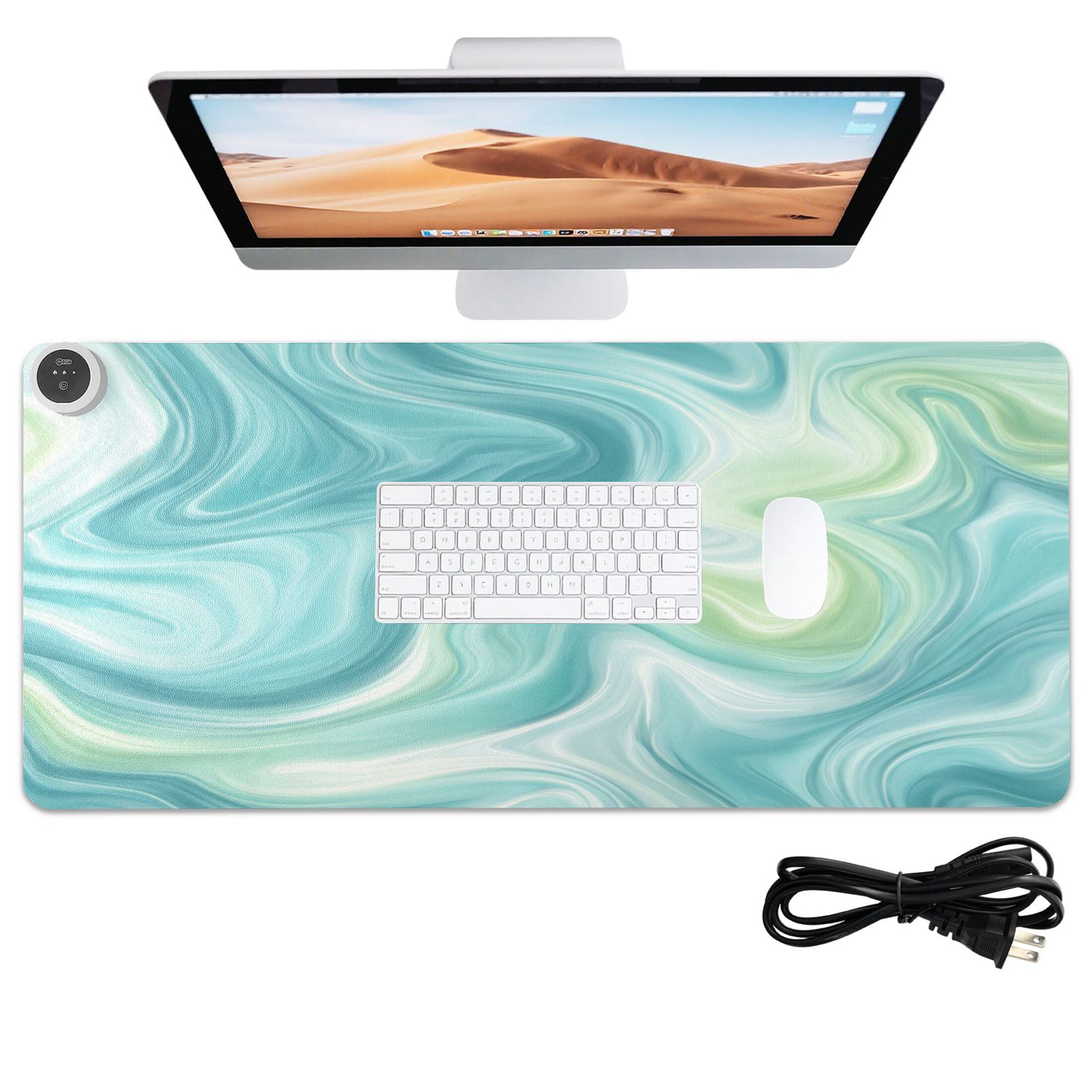 Large Heated Desk Mat Mouse Pad 31.5"x13"PU Leather Graphene Heating Desk Warmer with 3 Temperature Settings 110V US Plug Non-Slip Warm Pad for Home, Office, and Gaming Oceanic Liquid Marble Design