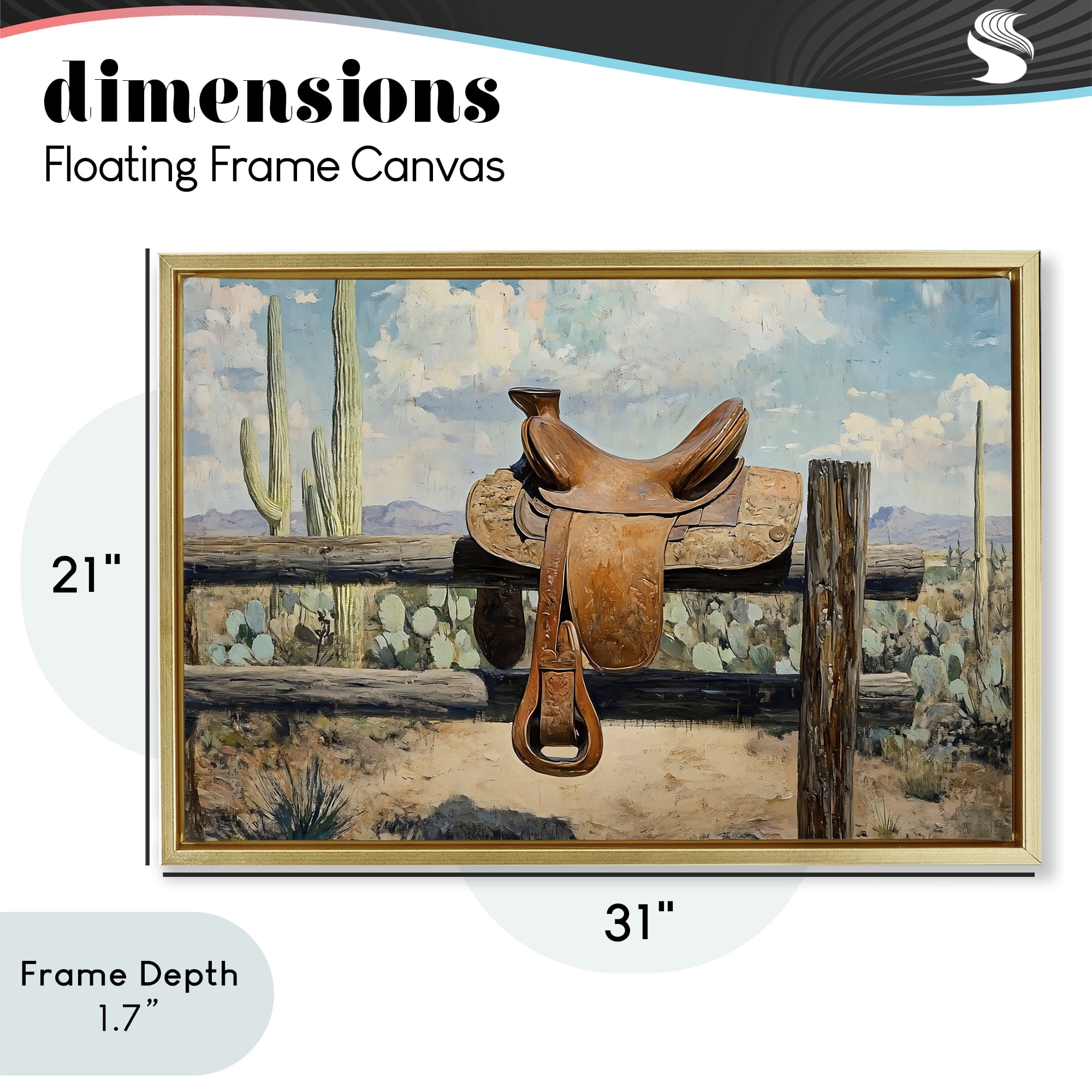 Stupell Industries Saddle on Desert Fence Gold Framed Floater Canvas Wall Art, design by Franklyn Gregory