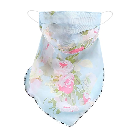 Women Summer Neck Bandanas Sun Protection Floral Printted Scarf Adjustable Face Chiffon Cooling Thin Face Mask Ice Silk Breathable Neck Gaiter 1 PC Multicolor One Size