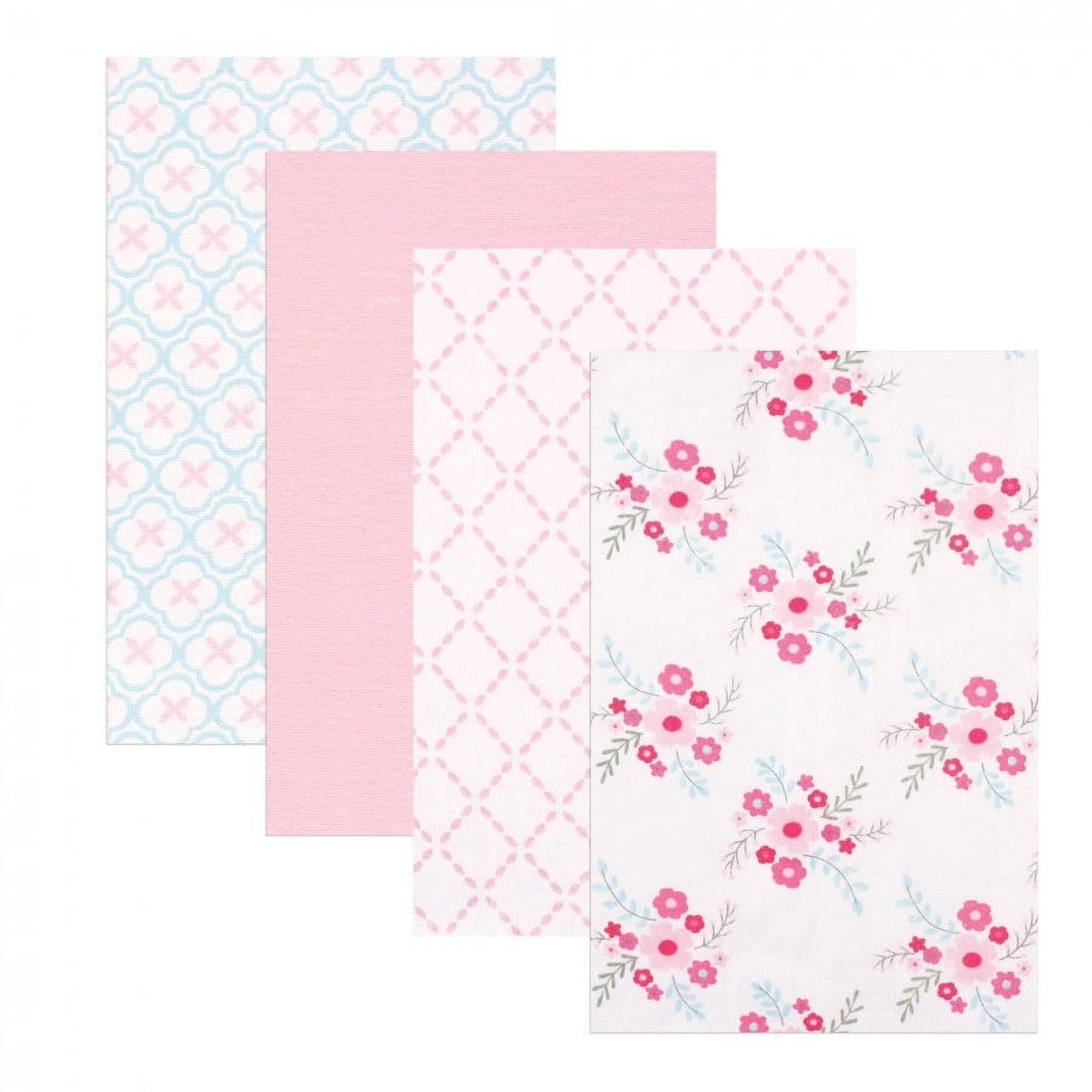 Luvable Friends Unisex Baby Cotton Poly Flannel Receiving Blankets, Floral 4-Pack, One Size