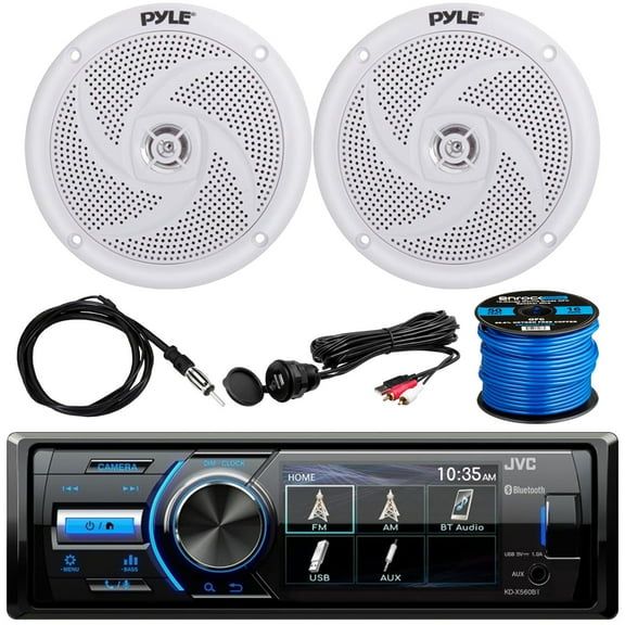 Marine/MotorSports Waterproof Digital Media USB AUX Bluetooth Stereo Receiver, 2 x Pyle 4" Full-Range 2-Way 100W Waterproof Speakers, Antenna, Auxiliary Interface, Speaker Wire