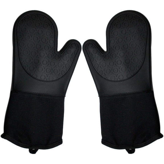 HEETLY 14.2-Inch Extra Long Commercial Oven Mitts, 1 Pair, Heavy Duty 464°F Heat Resistant Silicone for Pro Kitchen & BBQ, Black