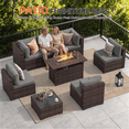 thumbnail image 2 of YardCache 8-Piece Outdoor Patio Furniture Set with 44" Fire Pit Table, All-Weather Wicker Rattan Sectional Sofa with Coffee Table & Cover (Grey), 2 of 8