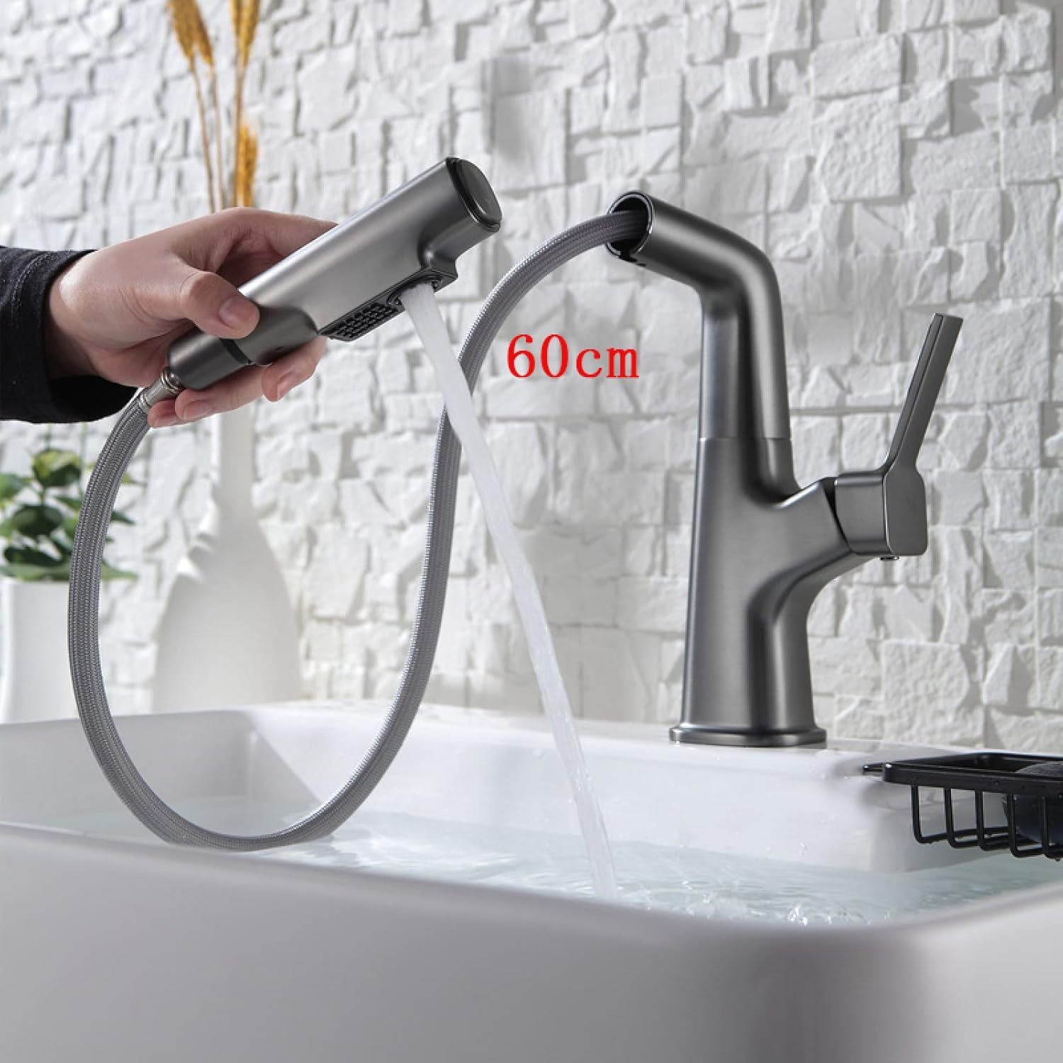 Bathroom Sink Faucet with Pull Out Sprayer, Single Hole Faucet for Bathroom Sink Brass, with 2 Modes Pull Down Sprayer, Bathroom Basin Faucet for Hot and Cold Water,Black