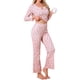 thumbnail image 4 of Conjuntos de pijama para mujeres INSPIRE CHIC con estampado de cerezas, blusa de cuello en V con volantes de manga larga y pantalones, ropa de casa de 2 piezas, talla XL, color rosa, 4 of 5