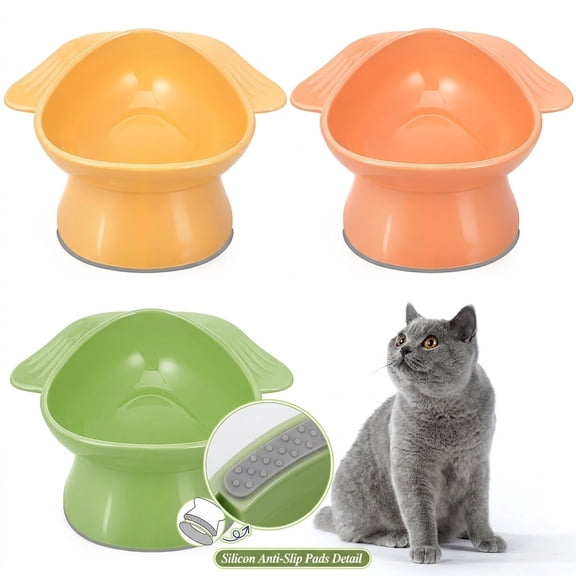shuaien 3 Pack Raised Dog Bowls with Silicone Non-Slip Base - Elevated Pet Feeding Set, Dual Handles Food & Water Bowls for Small Medium Dogs Cats (Pink/Green/Yellow)