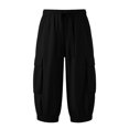 thumbnail image 6 of WGRFFH Womens Cargo Capri Pants,High Waist Knee Length Shorts,Cuffed Wide Leg Hiking Pant,Loose Fit Travel Lightweight with Pockets,Drawstring Elastic Waist for Casual and Streetwear Black S, 6 of 7