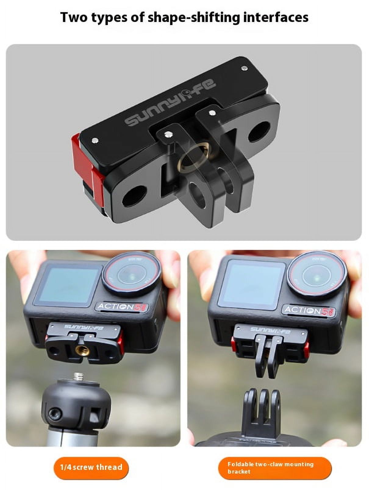 Magnetic Quick Release Adapter for Action 5 Pro - Bigcan Dual Mount Conversion Base Compatible with Action 4/3/2, Foldable Mount with 1/4 Screw and Claw Port for Bike Helmet Backpack Chest Strap