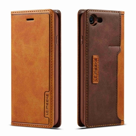 Dteck Case For iPhone 7 / iPhone 8 Leather Wallet Case with Kickstand Cash Slot Card Pin Case Foldable with Magnetic Closure, brown
