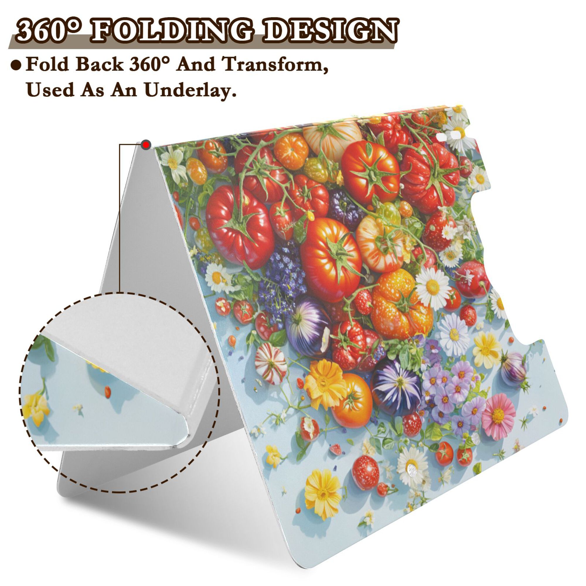 FORMRS A4 Clipboard Folder with Pen Holder Horizontal Foldable School Office Binder, Purple Floral Tomatoes