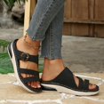 thumbnail image 5 of CYMMPU Women's Triple Strap Platform Slide Sandals, Buckle Decor Open Toe Slip On Wedge Slippers, Casual Summer Footwear Black 38, 5 of 9
