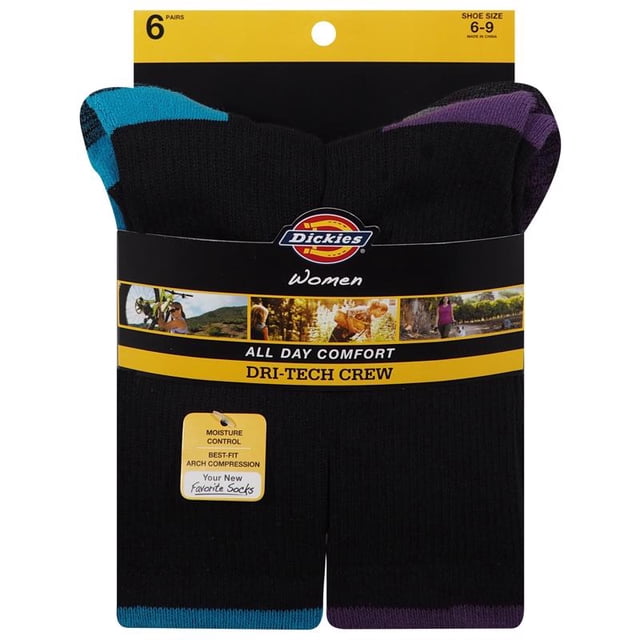 Calcetines redondos Dickies Dri-Tech para mujer, de 6 a 9 años, varios (paquete de 2)