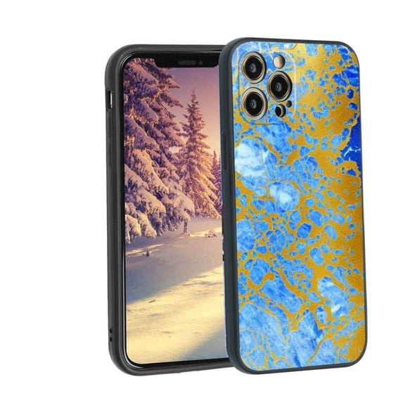 Compatible with iPhone 12 Pro Max Phone Case, Blue-Golden-Marble-30 Case Silicone Protective for Teen Girl Boy Case for iPhone 12 Pro Max