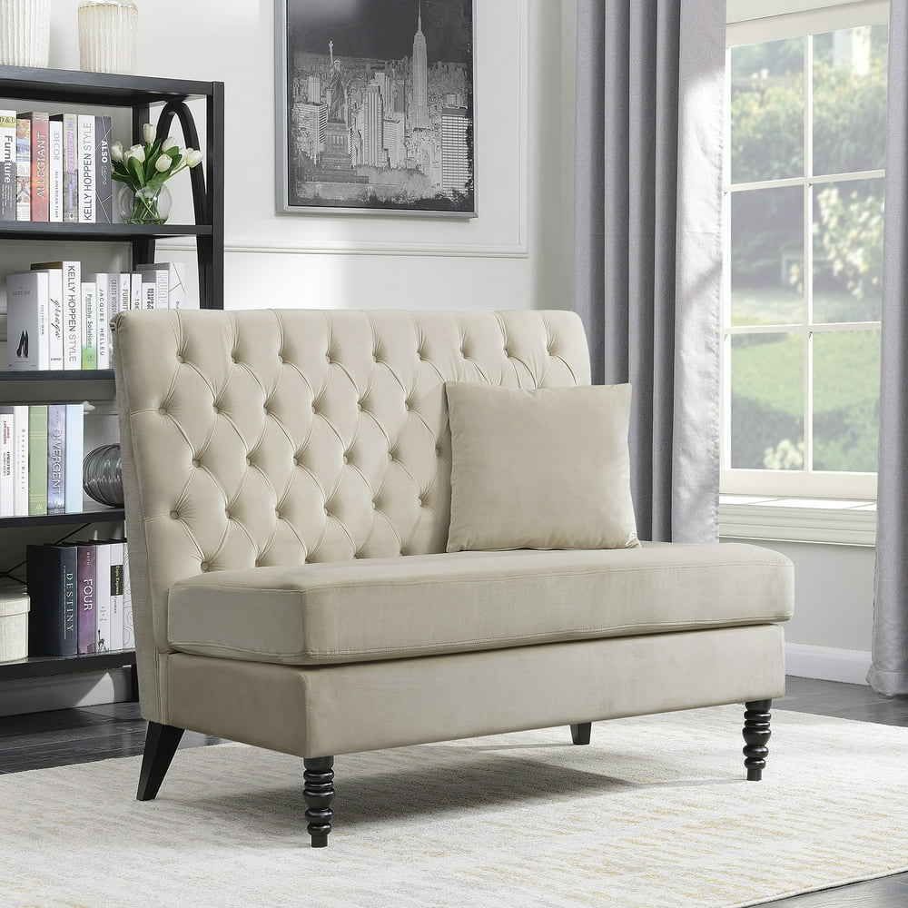 Belleze Beige Modern Loveseat Bench Sofa Tufted Settee HighBack Love