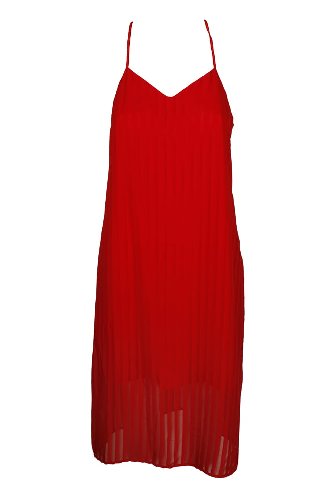 CeCe - Cece Red Pleated Midi Slip Dress 2 - Walmart.com - Walmart.com
