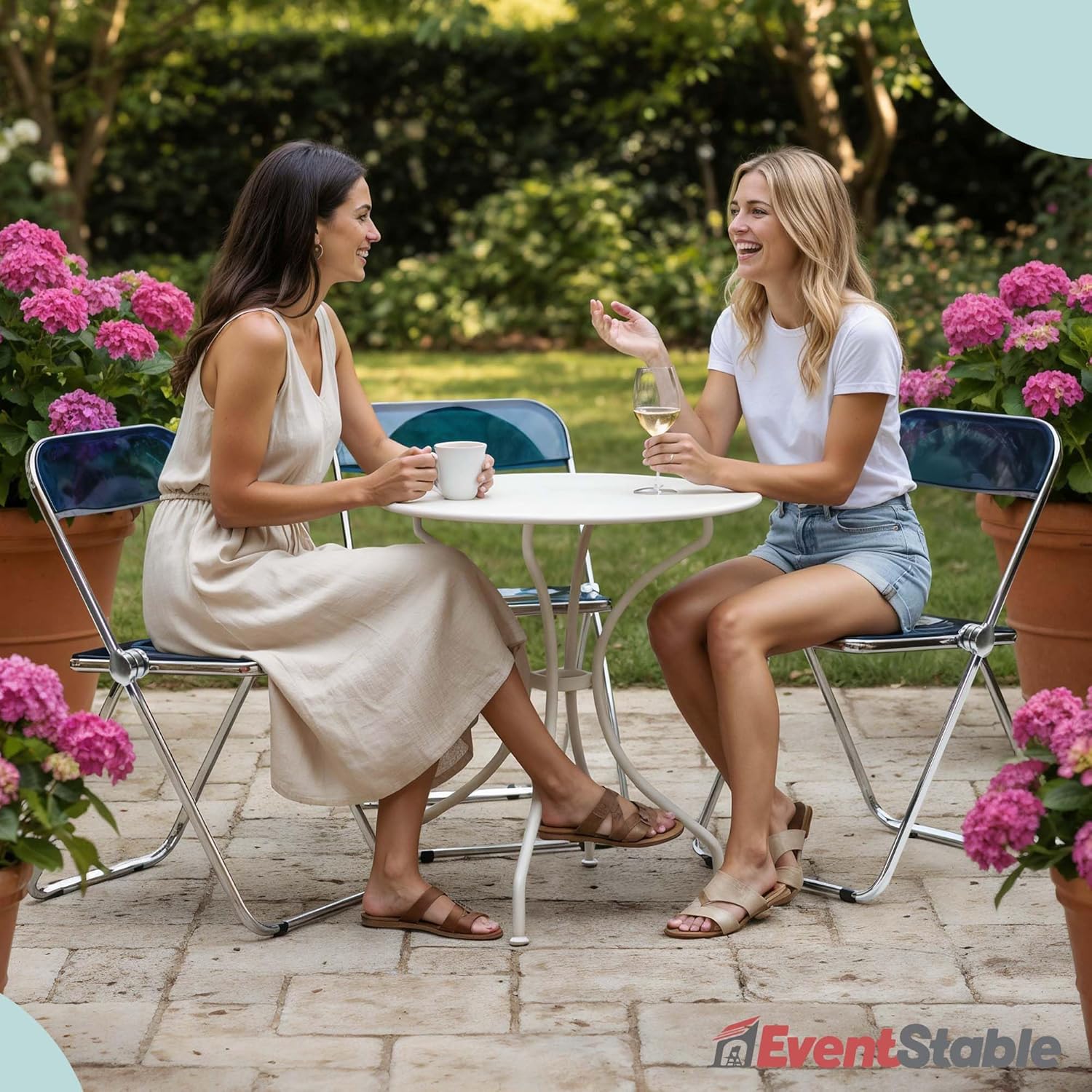 EventStable Clear Acrylic Folding Chair with Electroplate Chrome Frame, Lightweight Portable Seating Stackable Comfortable Chair for Indoor Outdoor Dining, Events & Parties - Cobalt Blue - 4-Pack