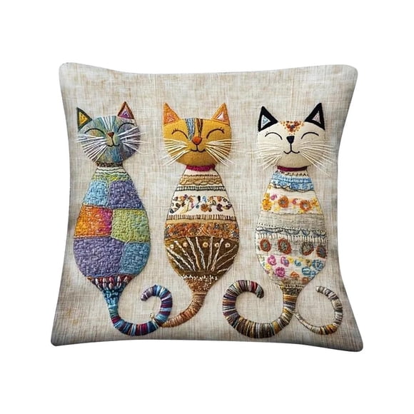 Lttoisl Artistic Cat Plush Pillow Case, Soft Shaggy Faux Fur Throw Cushion Cover, Decorative Patchwork Feline Design for Sofa, Bedroom, & Living Room Decor, Cozy Square Accent Pillow, 18x18 Inch