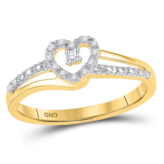 10K Yellow Gold Round Diamond Heart Promise Ring 0.05cttw