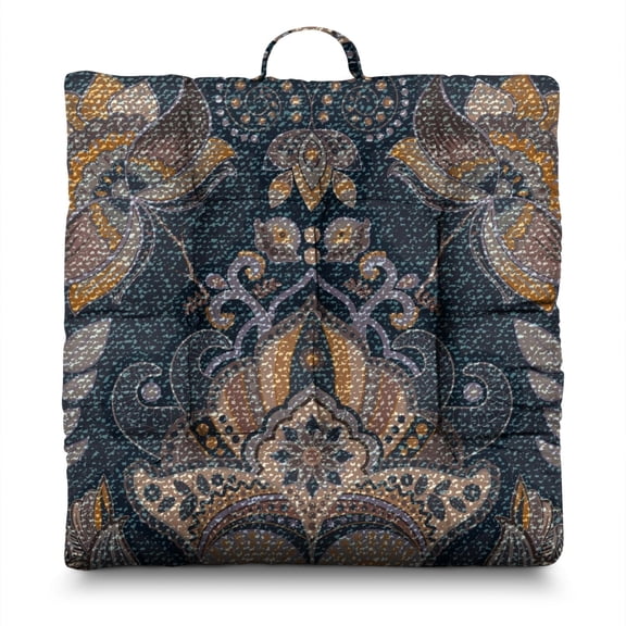 Exotic Chic Floor Seating Pad - Artistic Mandala Square Cushion with Elegant Floral Pattern, Ultra-Soft Skin-Friendly Fabric for Meditation