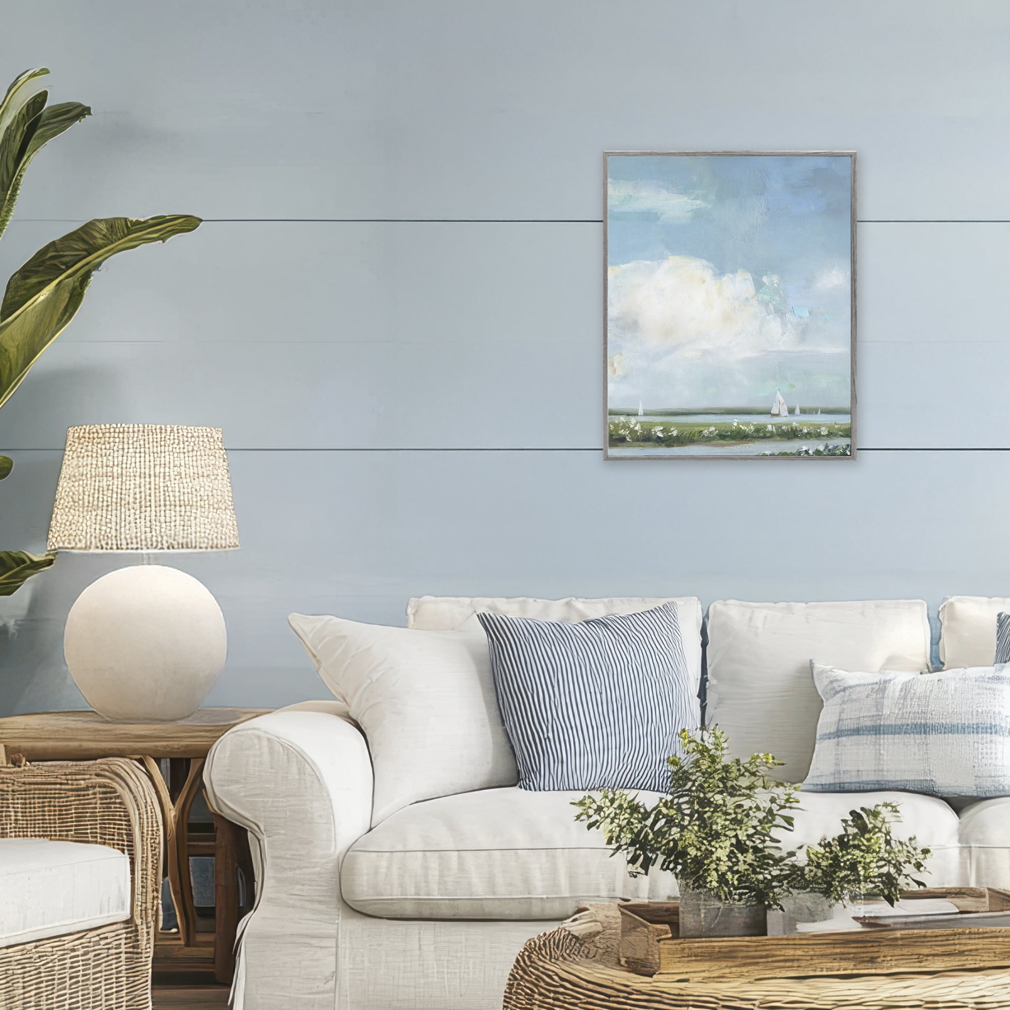 Stupell Industries Seaside Sailing Along Meadow Gray Framed Giclee Art, design by Sally Swatland