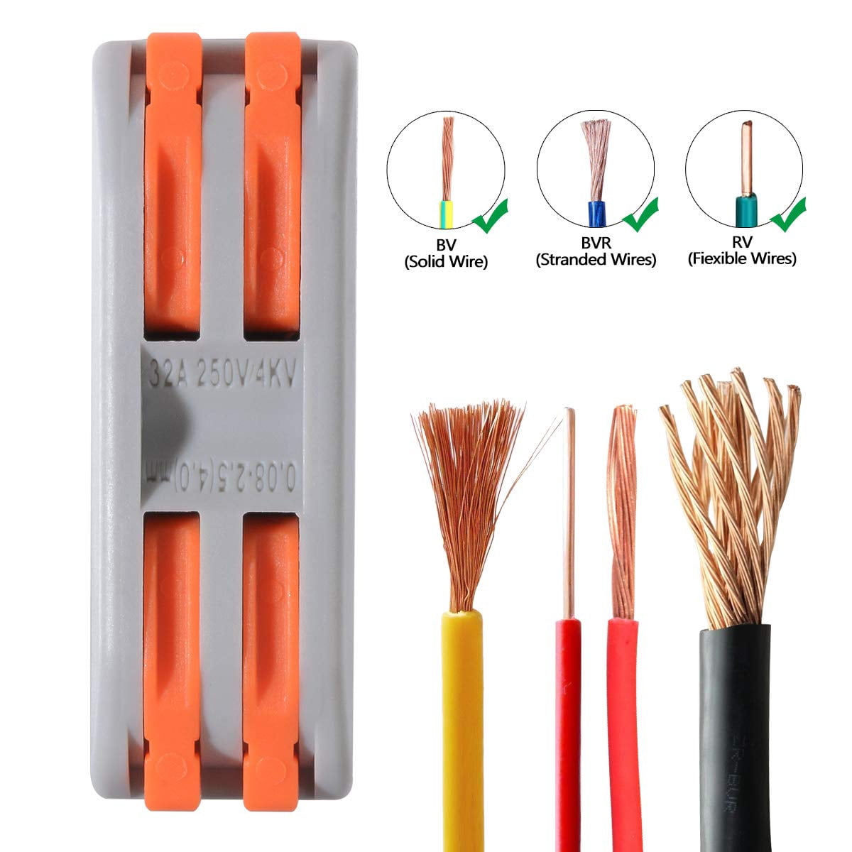 25pcs Conductor Compact Connectors Lever Wire Nut Electrical Connectors with Fixed Base for 2 Circuit Inline Splices 28-12 AWG