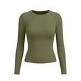 thumbnail image 6 of AherBiu Going out Tops for Women Slim Fitted Stretch Crewneck Long Sleeve Tops Comfy Tshirt Basic Layer Undershirt(X-Large,Army Green), 6 of 6