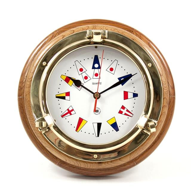 Bey-Berk International SQ517 Lacquered Brass Porthole Quartz Clock with