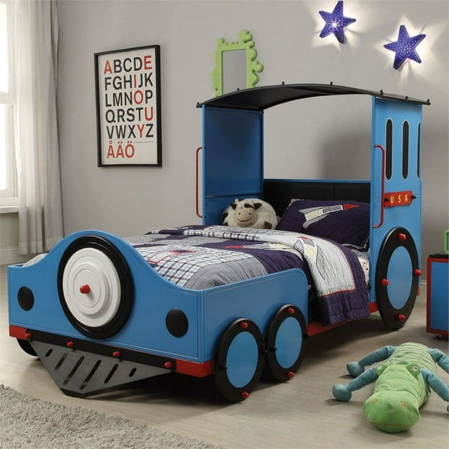 ACME Tobi Train Lit Jumeau avec Cadre en Métal Bleu et Rouge et Noir