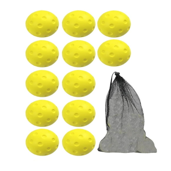 DYNWAVECA 12 Pcs Balles de Pickleball Silencieuses avec Sac en Filet Couleur Vive Équipement de Pickleball Balles en Mousse PU pour Entraînement Débutants Sports Jaune
