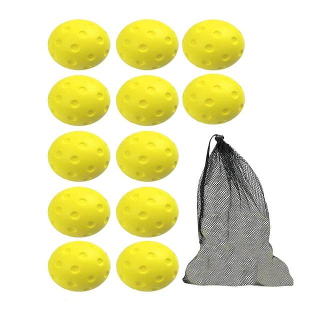 12 pelotas de Pickleball silenciosas, suaves, de espuma de poliuretano de colores brillantes, con bolsa de malla, para principiantes, niñas y niños. amarillo
