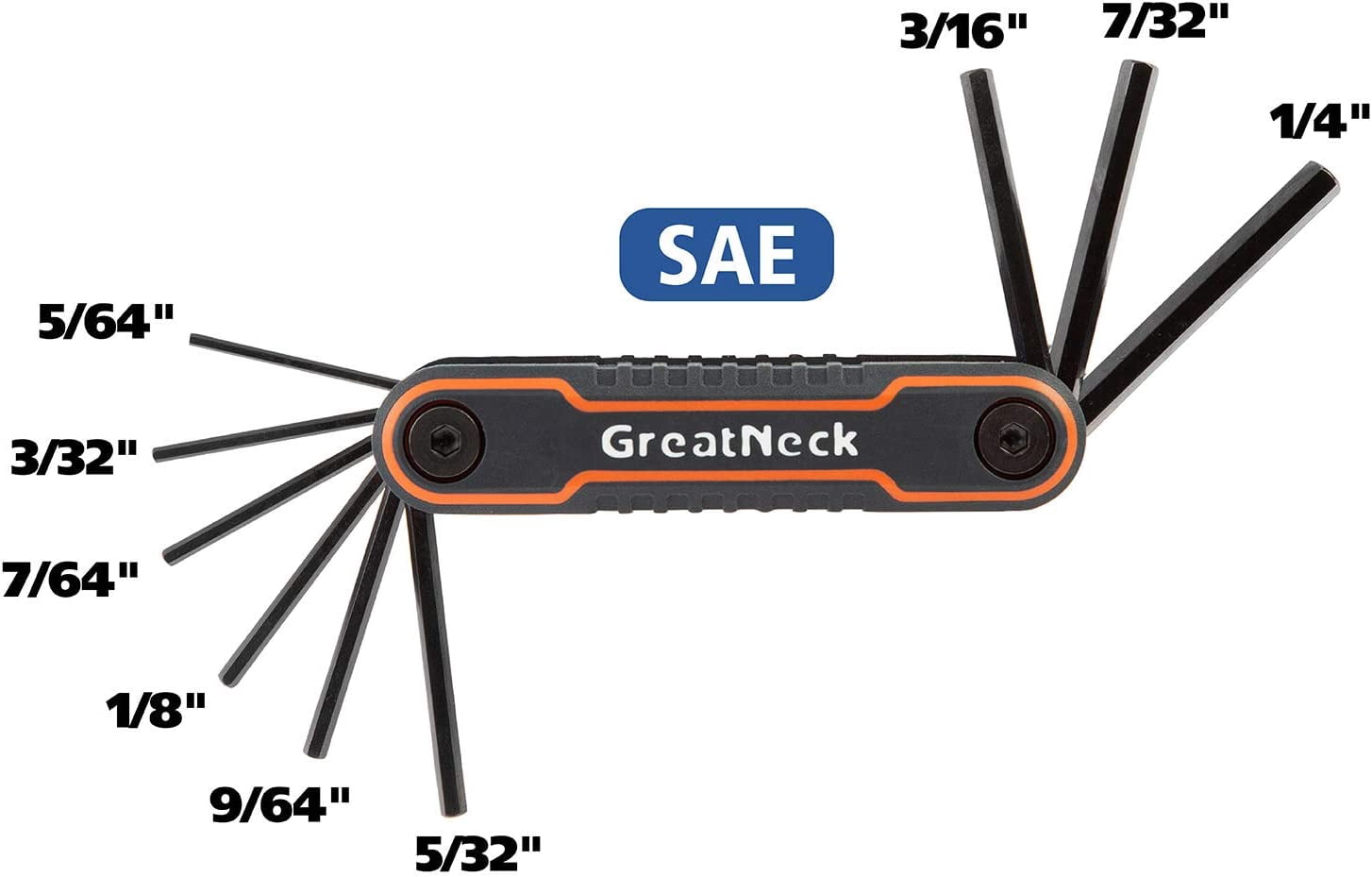 MKEUDQ-GreatNeck 74208 9 Piece Folding SAE Hex Key Set, Allen Key Set, Labeled Wrench Sizes, Easily Adjustable Fasteners, Color-Coded Body for Easy Identification