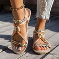 thumbnail image 2 of Bohemia Beach Sandals for Women 2025 Ethnic Casual Braided Rhinestones Elastic Ankle Strap Dressy Sandals, 2 of 6
