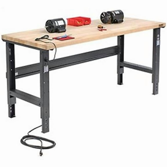 Maple Butcher Block Square Edge Workbench with Adjustable Height - Black - 72 x 30 in.