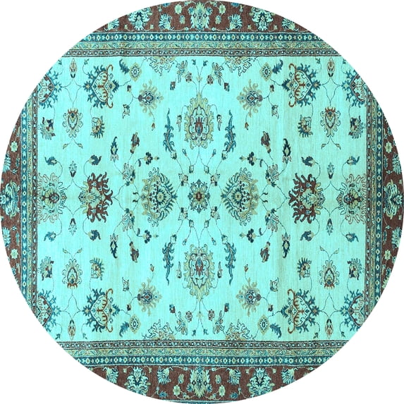 Ahgly Company Indoor Round Oriental Light Blue Traditional Area Rugs, 5' Round