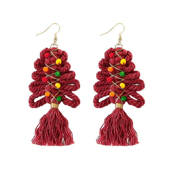 Pendientes Tejidos De Árbol De Navidad Pendientes De Borla Tejidos De Cuerda De Algodón Pendientes Étnicos Retro Pendientes Colgantes De Gota Trenzados Hechos A Mano Para Mujeres Niñas Minnieouse AP007336-04