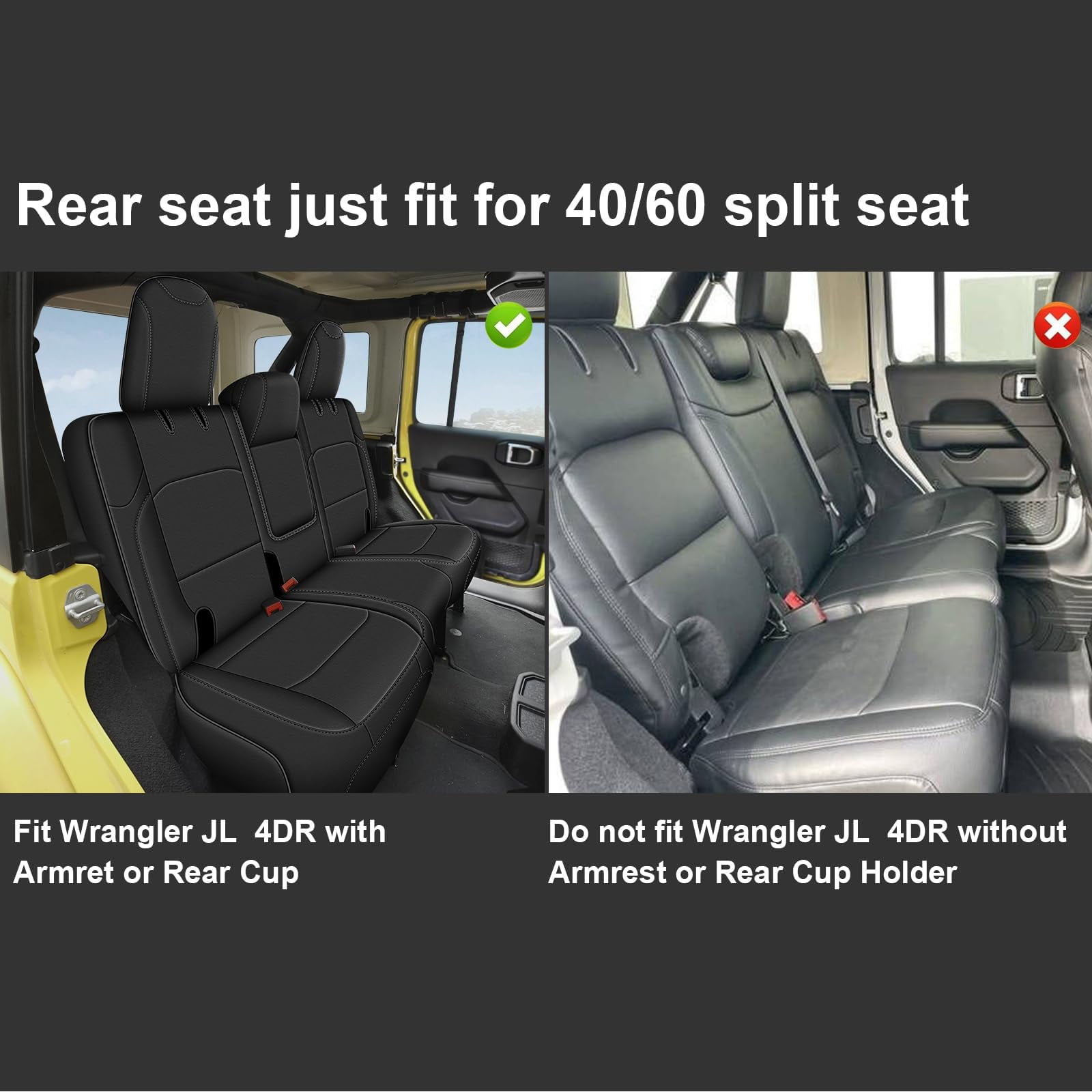 AOMSAZTO Custom Seat Covers for Jeep Wrangler 2018-2024 2-Door Car Seat Covers for Jeep Wrangler Faux Leather Seat Protectors Full Set Black