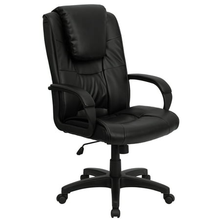UPC: 0847254016490 | Flash Furniture Jessica High Back Black LeatherSoft Executive Swivel Office Chair with Oversized Headrest and Arms