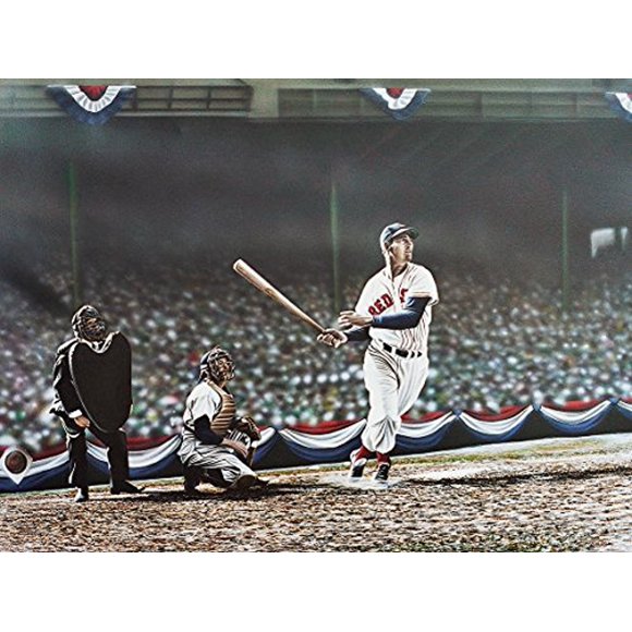 Buyartforless Canvas Ted Williams Swing by Darryl Vlasak 16x12 Painting Print on Wrapped Canvas Memorabilia Baseball Legend Boston Red Sox. Made in The USA!