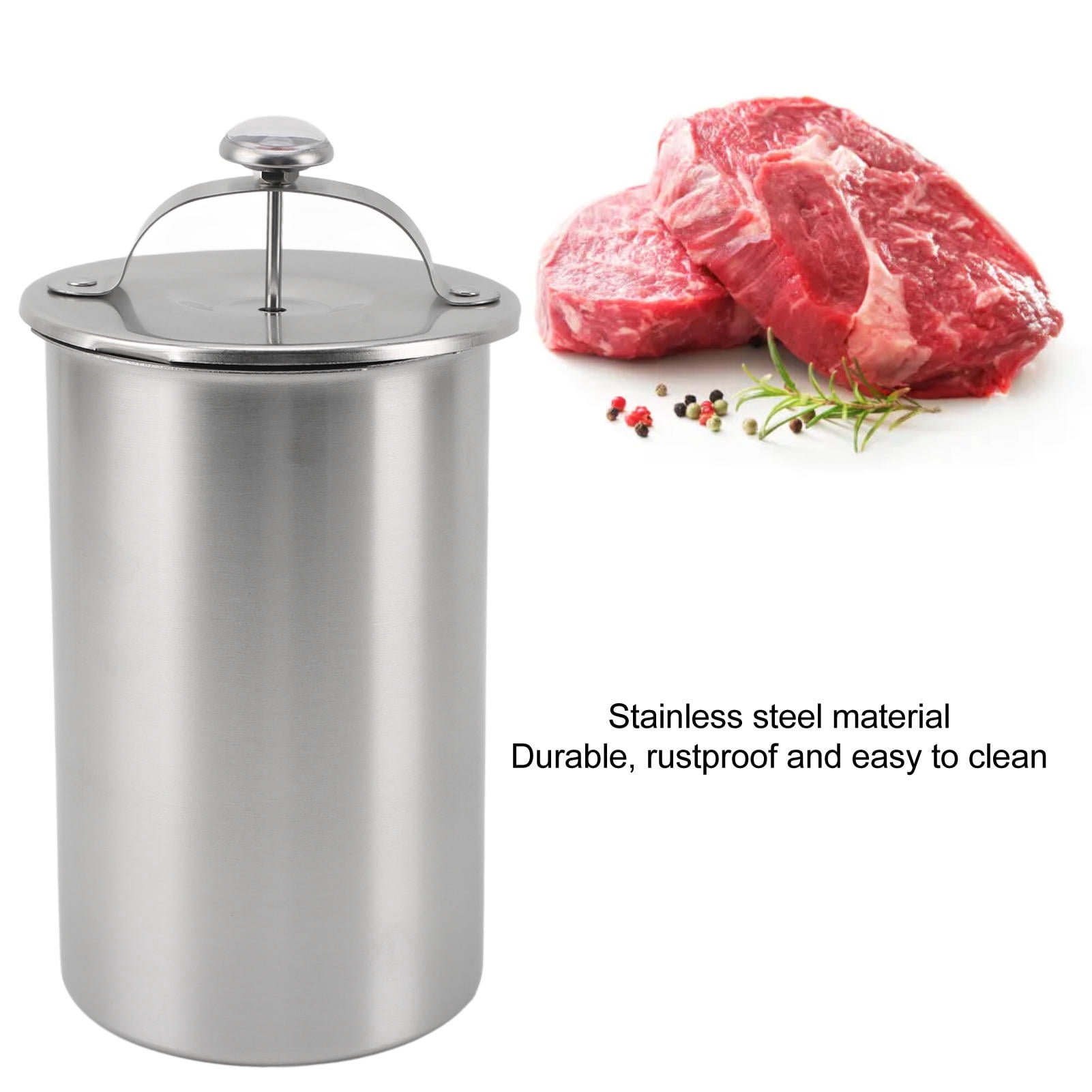 BOKYAN Stainless Steel Meat Press with Built‑In Thermometer – Easy‑Use Deli & Vegetable Press for Perfect Cooking