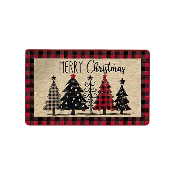 geerera Merry Christmas Rug, Red and Black Buffalo Plaid Rug, Non-Slip Washable Small Christmas Door Mat for Living Room Bathroom Kitchen Floor, Xmas Decor, 16"x24"