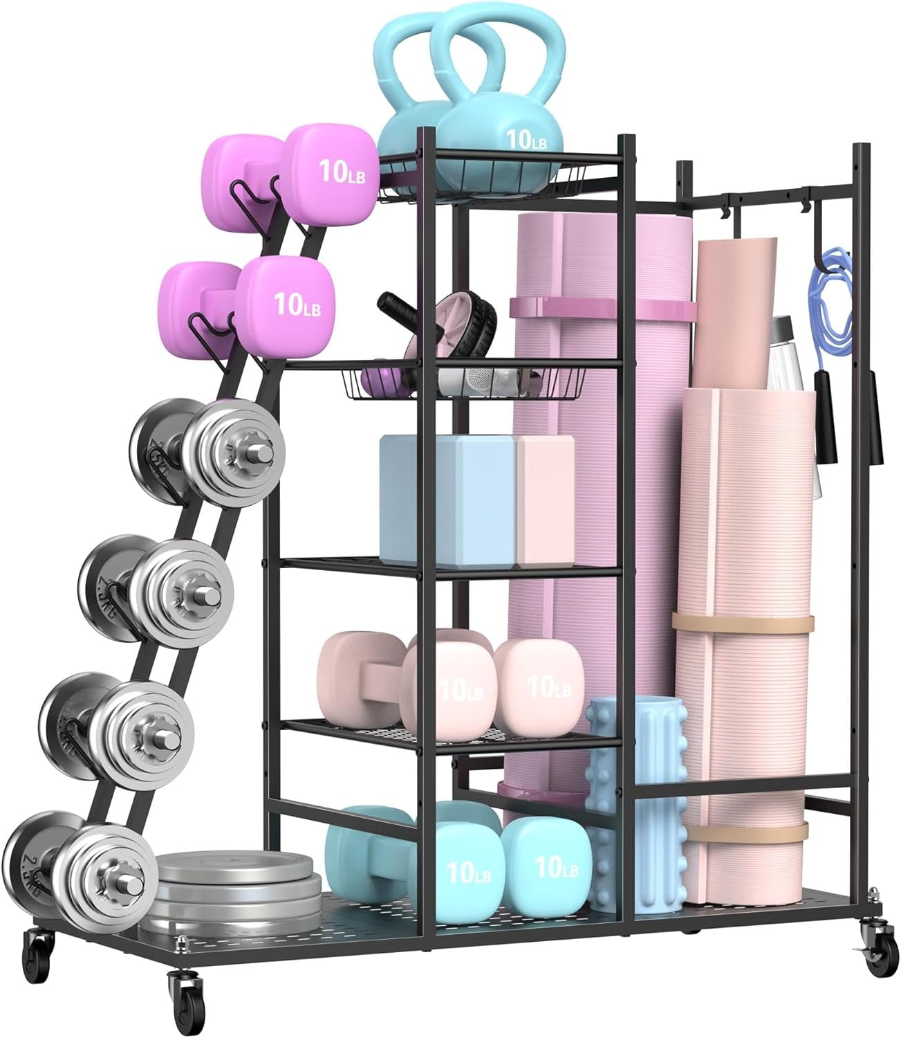 Weight Rack for Dumbbells,  Gym Storage for Dumbbells Yoga Mat Kettlebells, Yoga Mat Storage Rack for Garage,  Gym