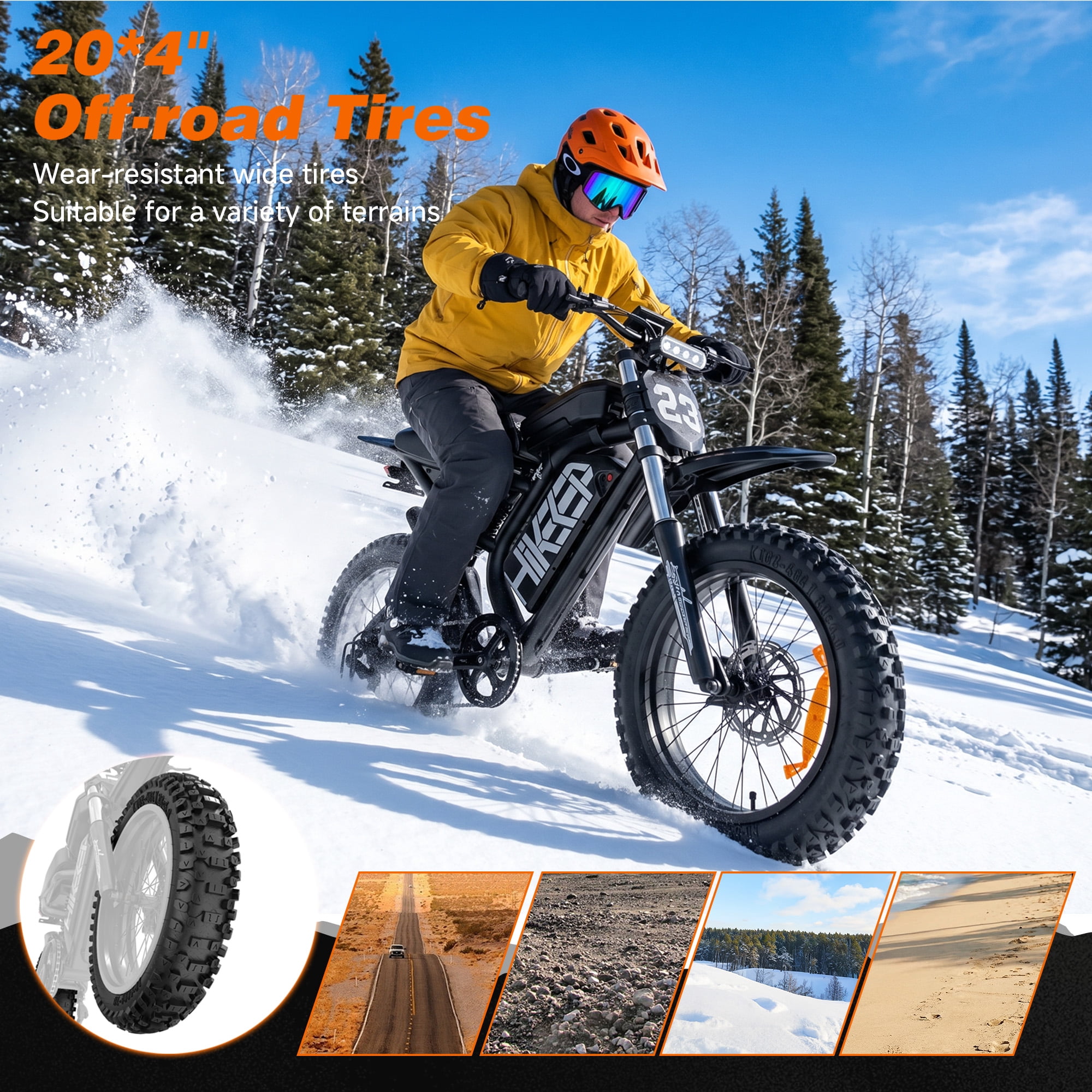 HiKeep Electric Mountain Bike for Adults, 1500W 3000W Peak Dirt E-Bike, 20" Fat Tire, 52V 40Ah Battery, 40 mph, UL2849